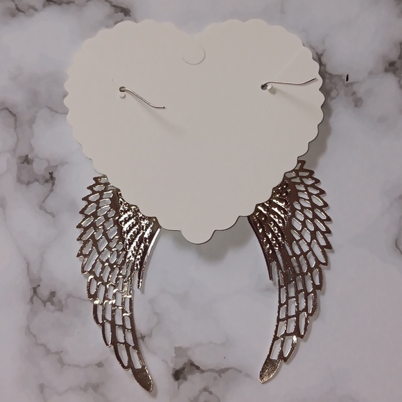 "Angel" Silver Tone Angel Wings Dangle Drop Earrings New! - Picture 3 of 3
